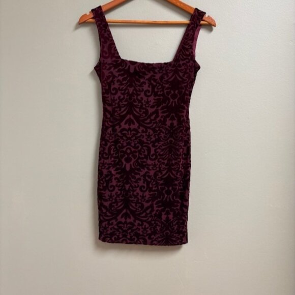 VTG Jump Apparel Womens Red Velvet Burn Out Sheath Y2K Dress Size XS Bodycon 90s - Picture 1 of 12